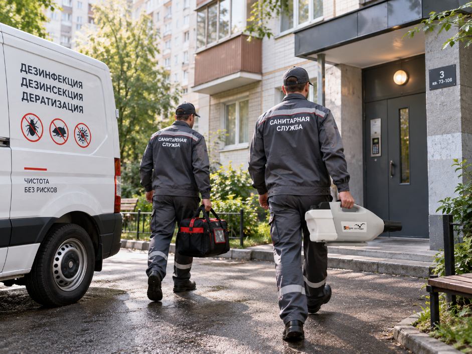 дезинфекторы службы СЭС приехали на обработку